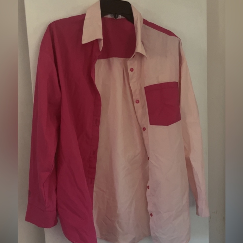 Pink colorblock button up top